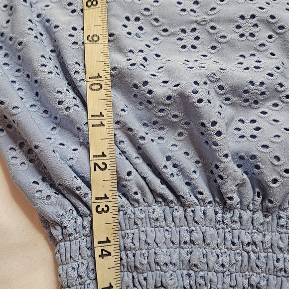 Knit Works Girls Blue Short Sleeve Cropped Floral Cut Out Top Size XL 16 - Picture 9 of 10